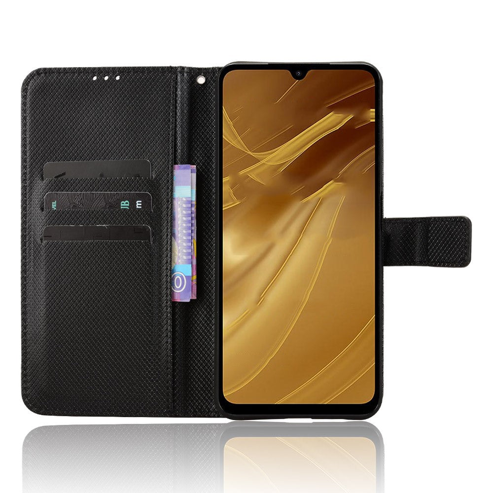 For Xiaomi Redmi A5 NFC (EU) (173.45mm) Leather Wallet Case with Strap Diamond Texture Phone Cover