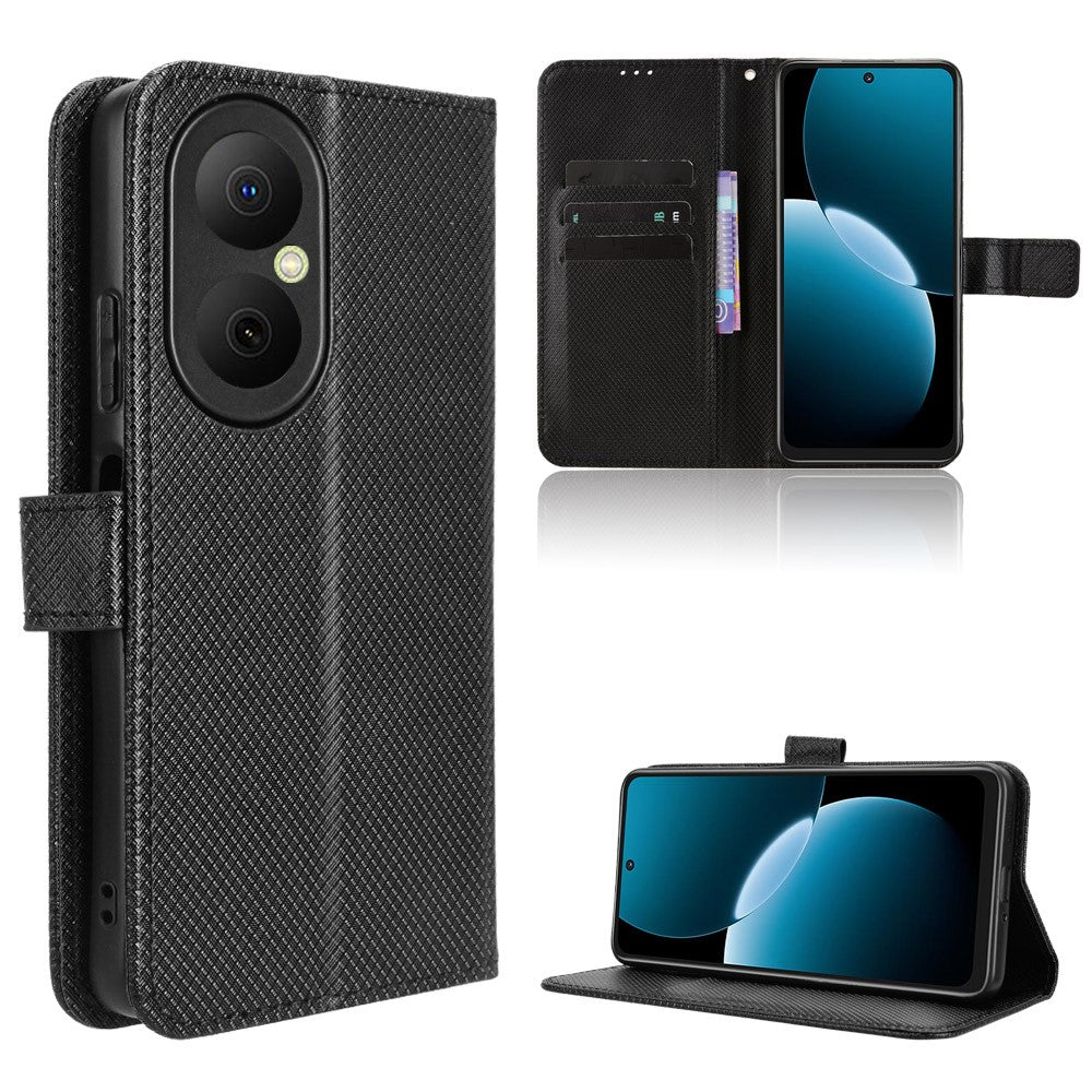 Huawei Enjoy 80 Läderplånboksfodral med Rem Diamantstruktur mobilfodral