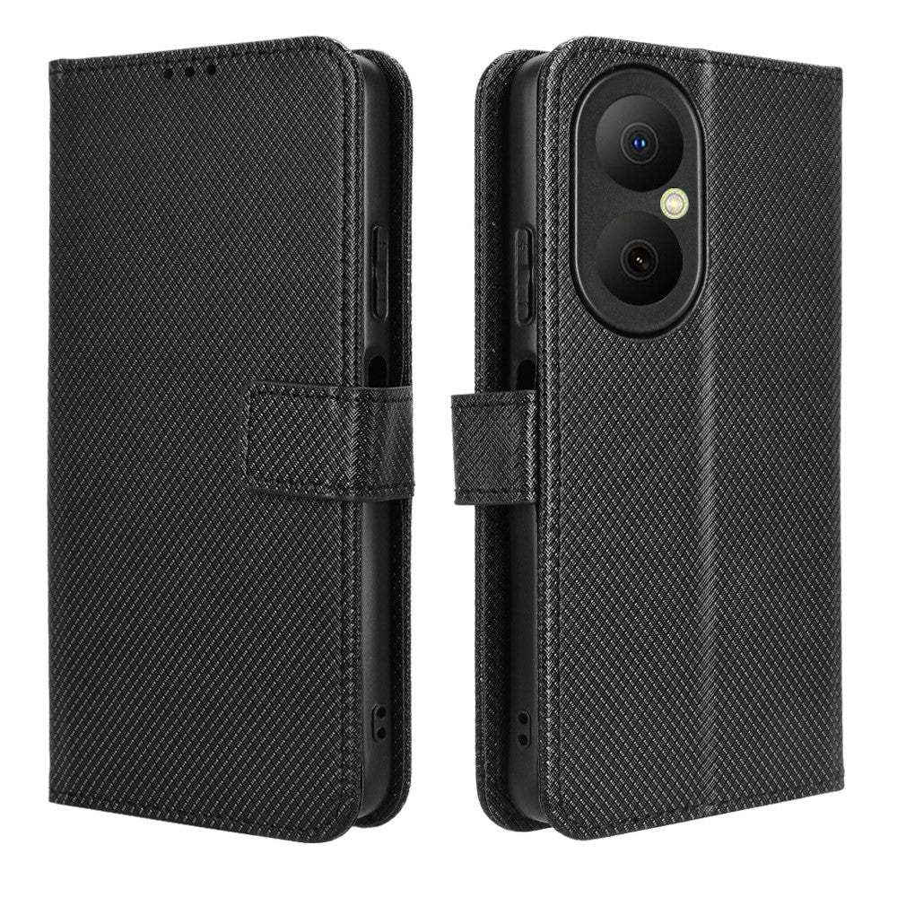 Huawei Enjoy 80 Läderplånboksfodral med Rem Diamantstruktur mobilfodral