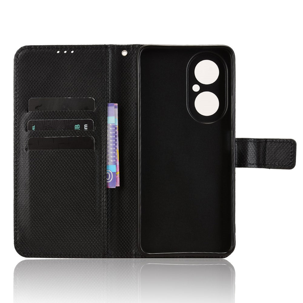 Huawei Enjoy 80 Läderplånboksfodral med Rem Diamantstruktur mobilfodral