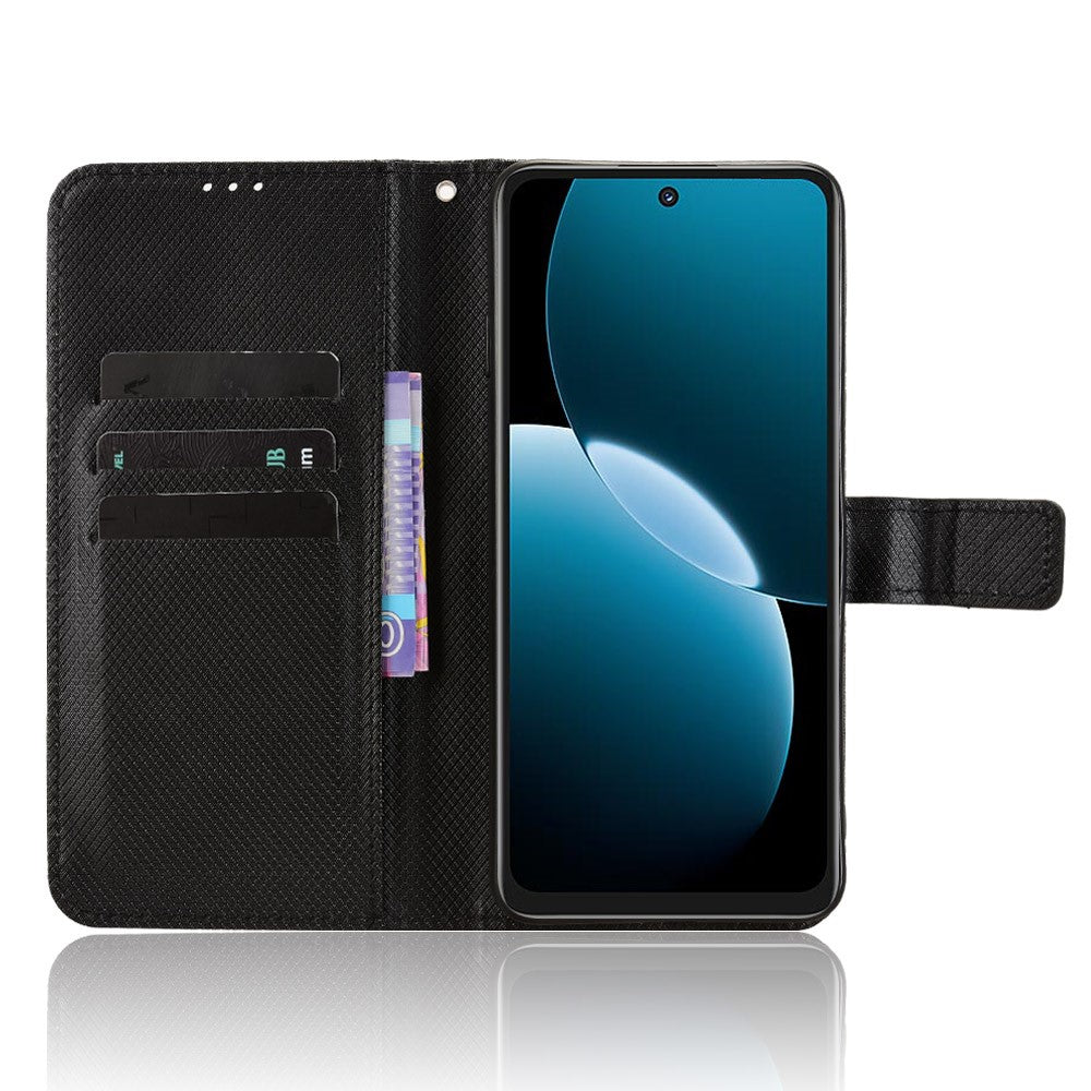 Huawei Enjoy 80 Läderplånboksfodral med Rem Diamantstruktur mobilfodral