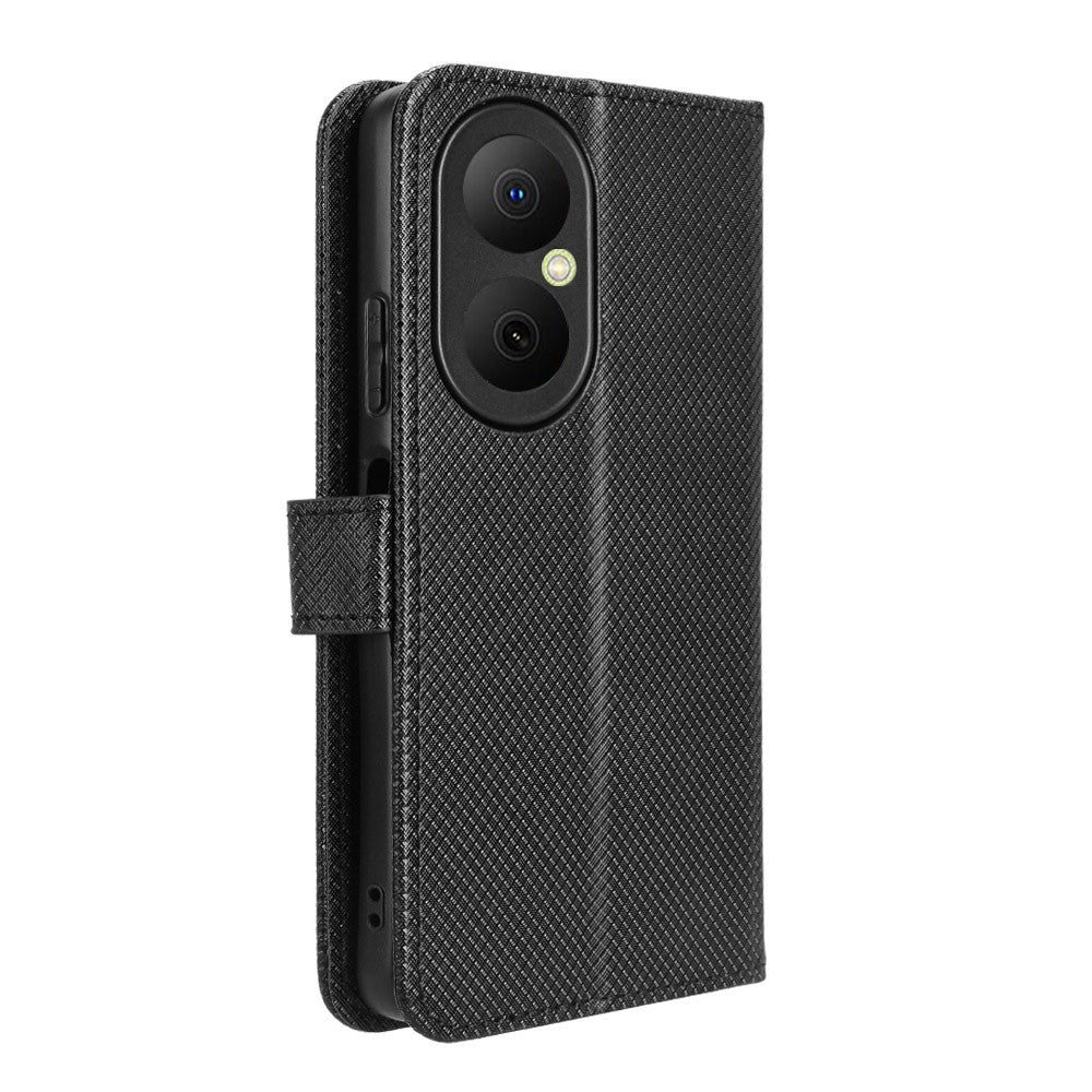 Huawei Enjoy 80 Läderplånboksfodral med Rem Diamantstruktur mobilfodral