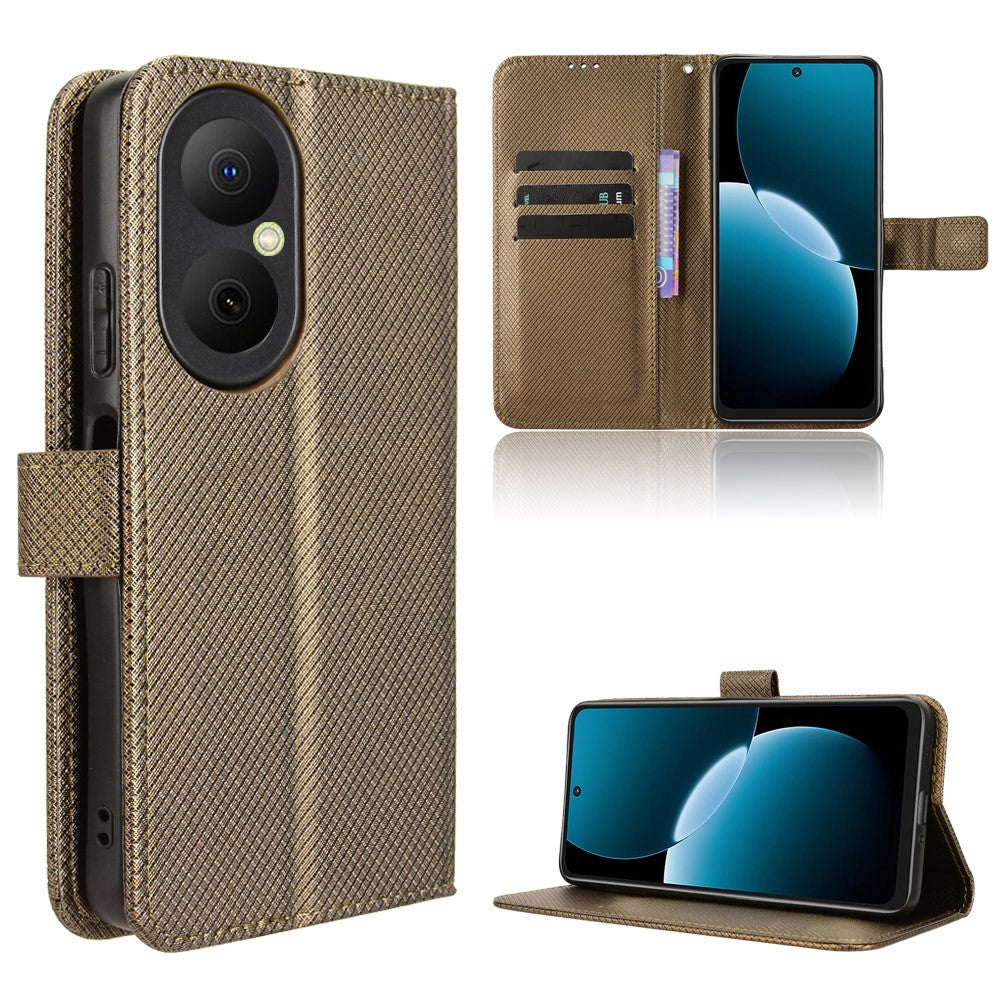 Huawei Enjoy 80 Läderplånboksfodral med Rem Diamantstruktur mobilfodral