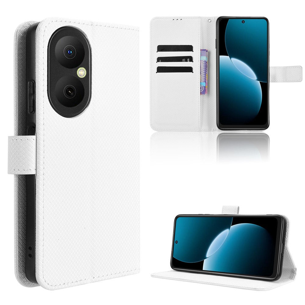 Huawei Enjoy 80 Läderplånboksfodral med Rem Diamantstruktur mobilfodral