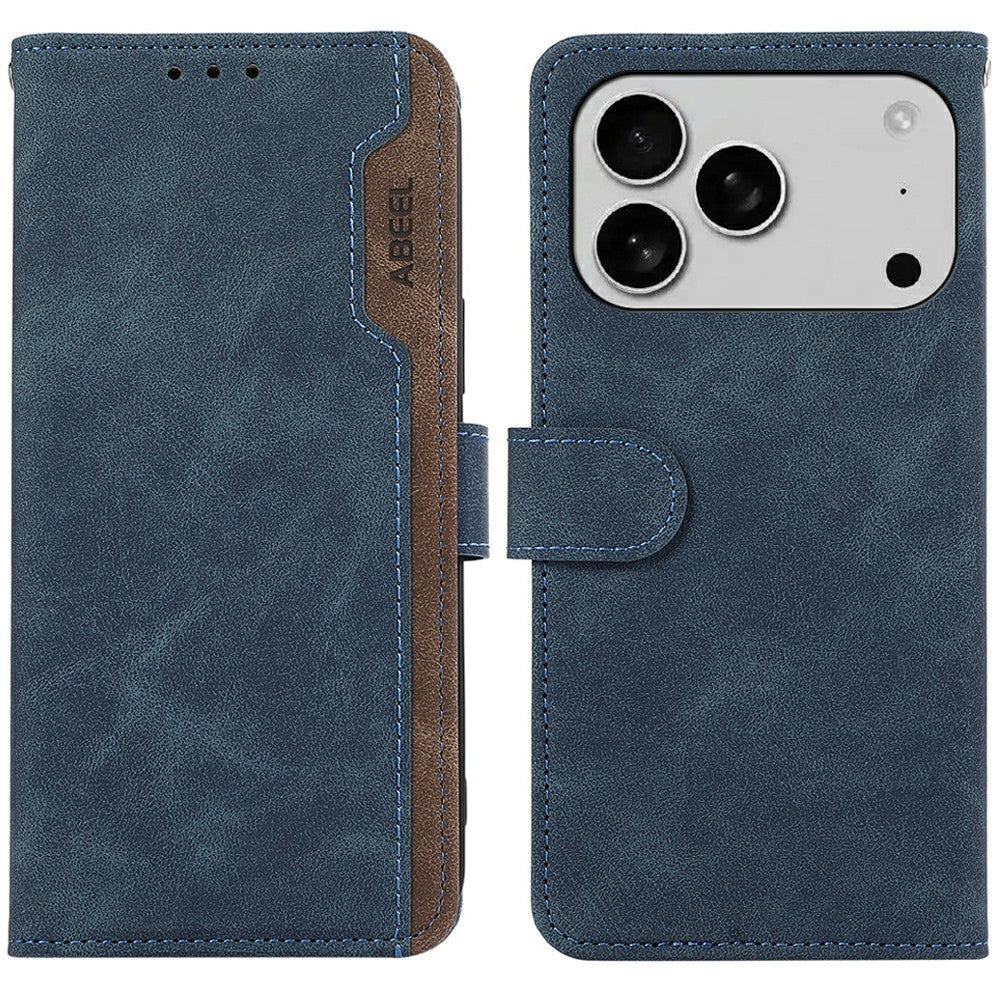 ABEEL For iPhone 18 Pro / 17 Pro Case Color Splicing Leather Flip Phone Cover RFID Blocking