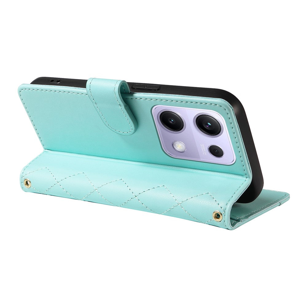 For Xiaomi Redmi Note 14S 4G / Xiaomi Poco M6 Pro 4G / Xiaomi Redmi Note 13 Pro 4G Wallet Case Rhombus Leather Phone Cover with Strap
