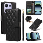 For Xiaomi Redmi Note 14S 4G / Xiaomi Poco M6 Pro 4G / Xiaomi Redmi Note 13 Pro 4G Wallet Case Rhombus Leather Phone Cover with Strap