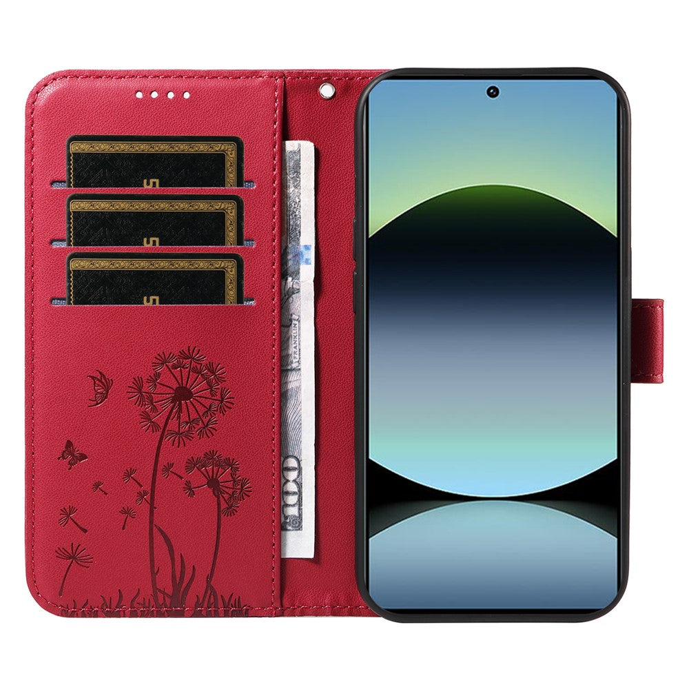 For Xiaomi Poco M6 Pro 4G / Xiaomi Redmi Note 14S 4G / Xiaomi Redmi Note 13 Pro 4G Leather Wallet Case with Strap Dandelion Imprint Phone Stand Cover