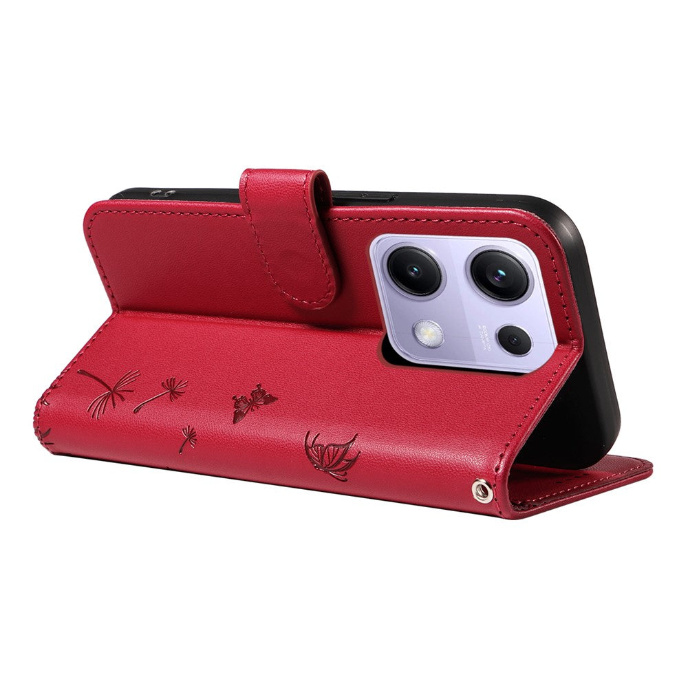 For Xiaomi Poco M6 Pro 4G / Xiaomi Redmi Note 14S 4G / Xiaomi Redmi Note 13 Pro 4G Leather Wallet Case with Strap Dandelion Imprint Phone Stand Cover