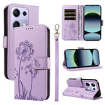 For Xiaomi Poco M6 Pro 4G / Xiaomi Redmi Note 14S 4G / Xiaomi Redmi Note 13 Pro 4G Leather Wallet Case with Strap Dandelion Imprint Phone Stand Cover