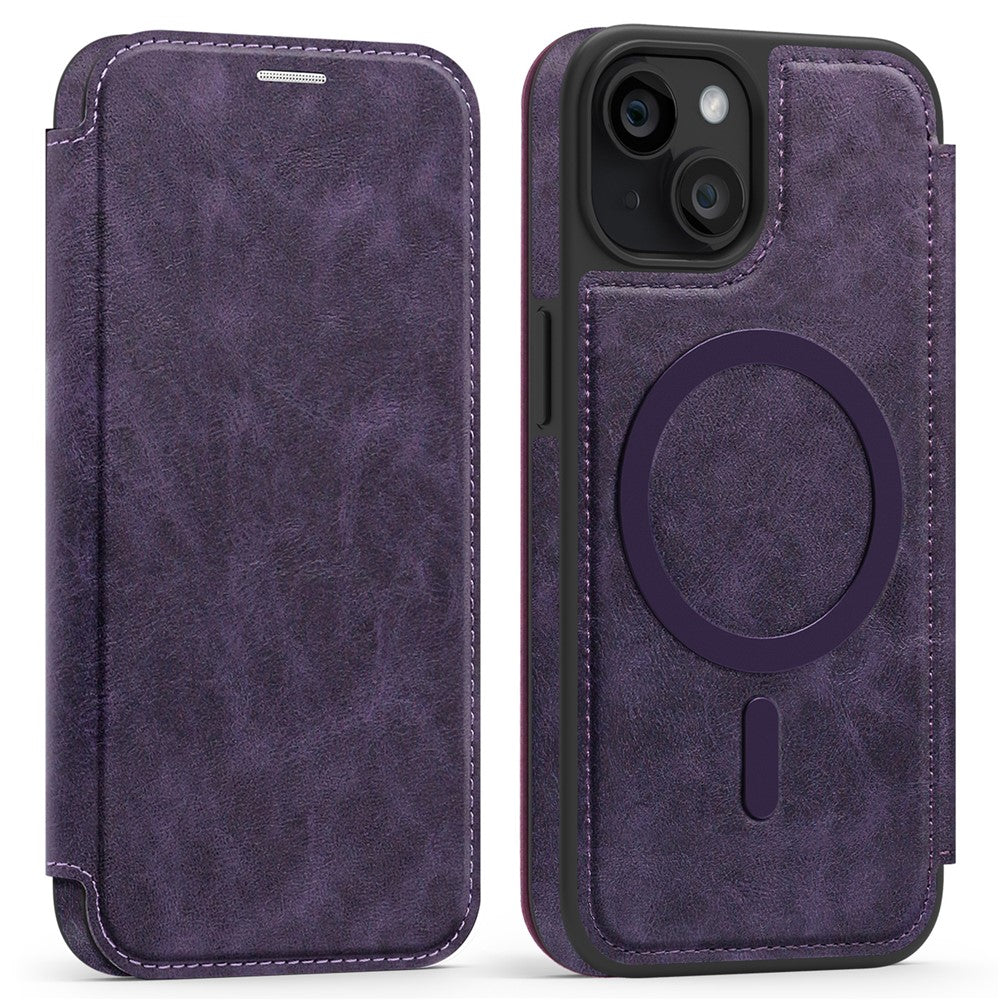 For iPhone 15 Case Compatible with MagSafe RFID Blocking Card Holder Leather Phone Cover