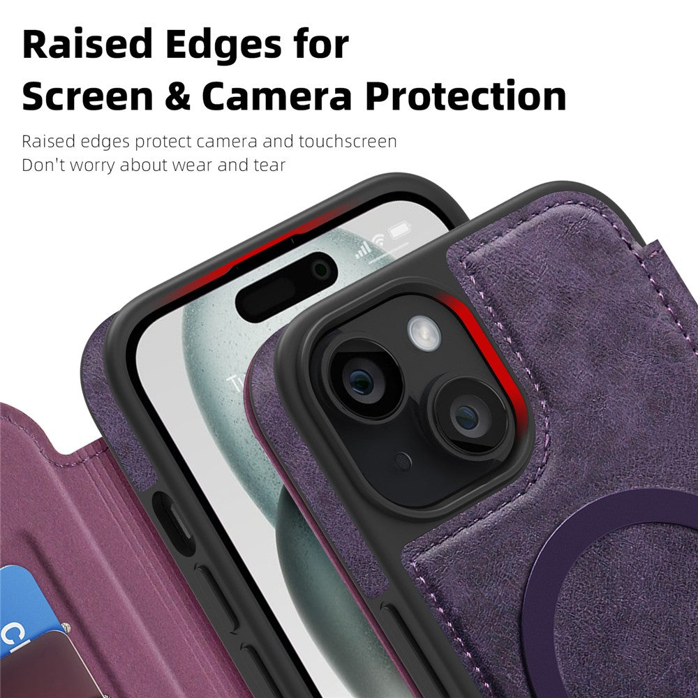 For iPhone 15 Case Compatible with MagSafe RFID Blocking Card Holder Leather Phone Cover