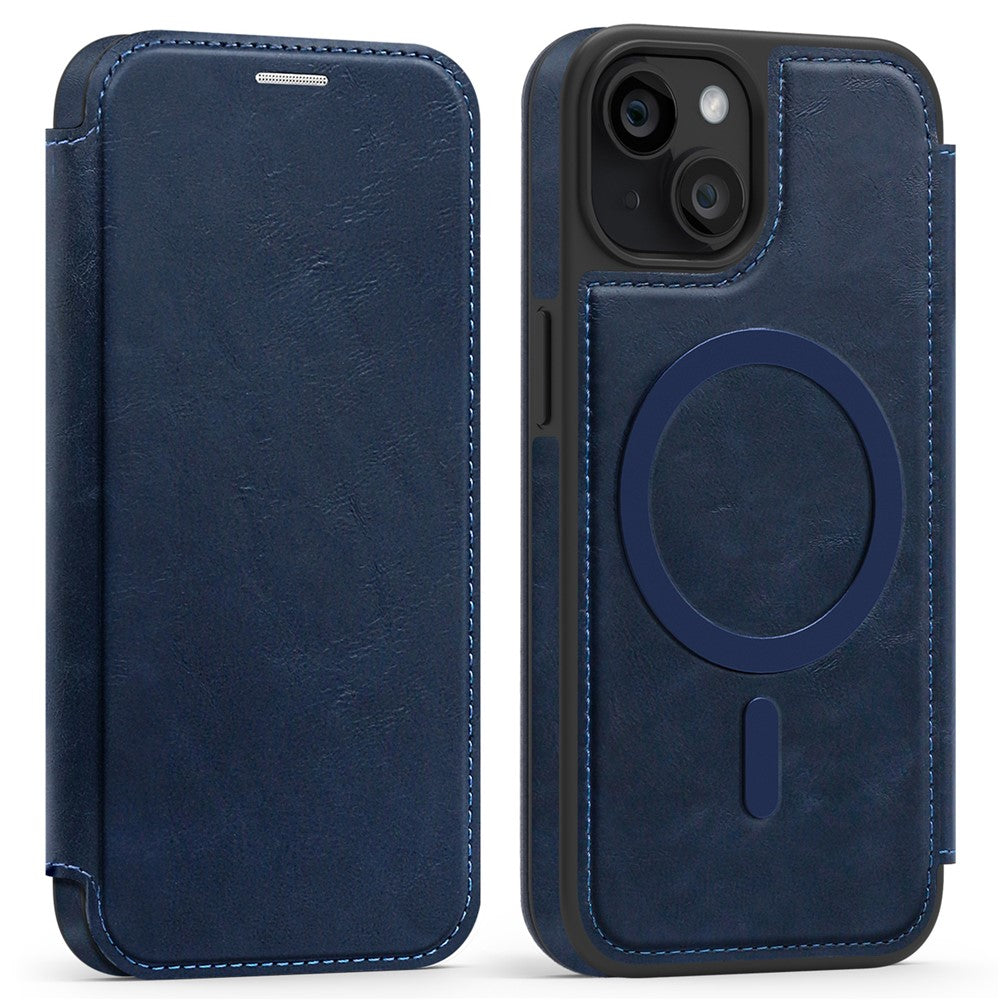 For iPhone 15 Case Compatible with MagSafe RFID Blocking Card Holder Leather Phone Cover