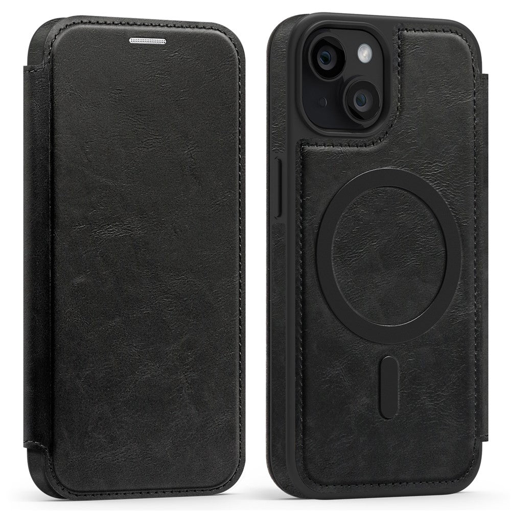 For iPhone 15 Case Compatible with MagSafe RFID Blocking Card Holder Leather Phone Cover