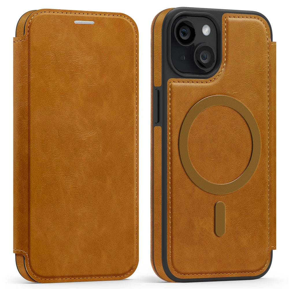 For iPhone 15 Case Compatible with MagSafe RFID Blocking Card Holder Leather Phone Cover