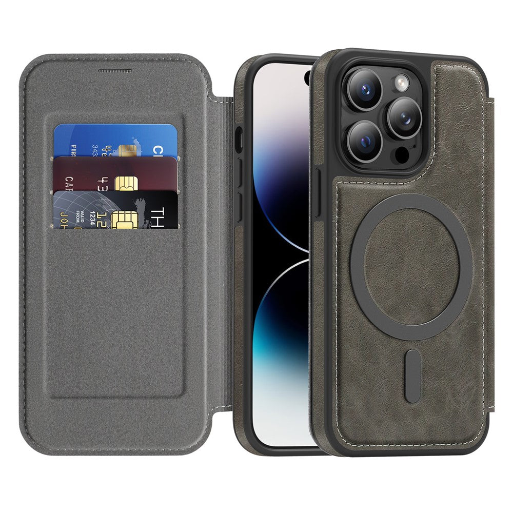 Til iPhone 14 Pro etui, kompatibel med MagSafe RFID-blokerende kortholder i læder til telefonen