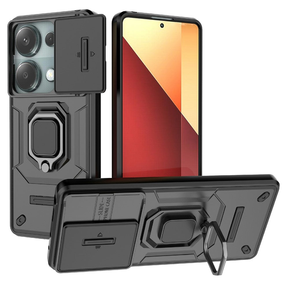 For Xiaomi Redmi Note 14S 4G Case PC + TPU Kickstand Phone Protector with Lens Cover