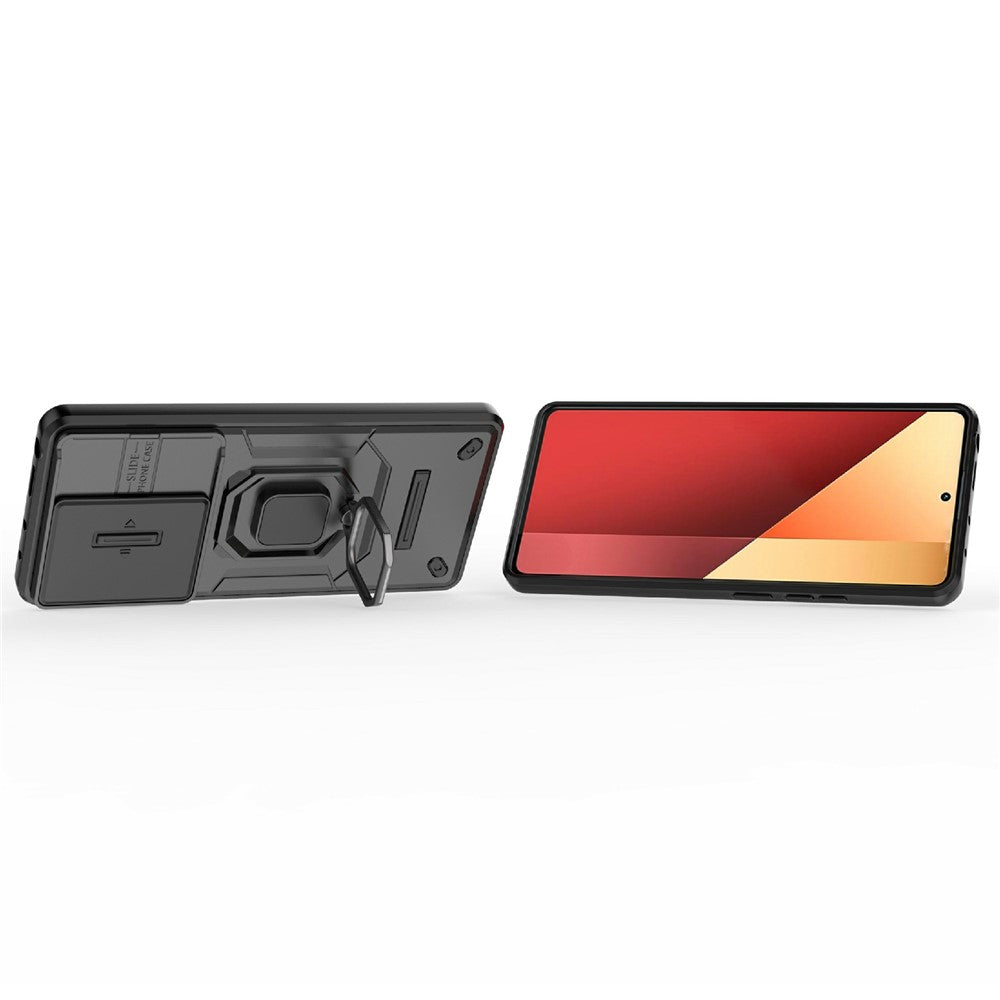 For Xiaomi Redmi Note 14S 4G Case PC + TPU Kickstand Phone Protector with Lens Cover