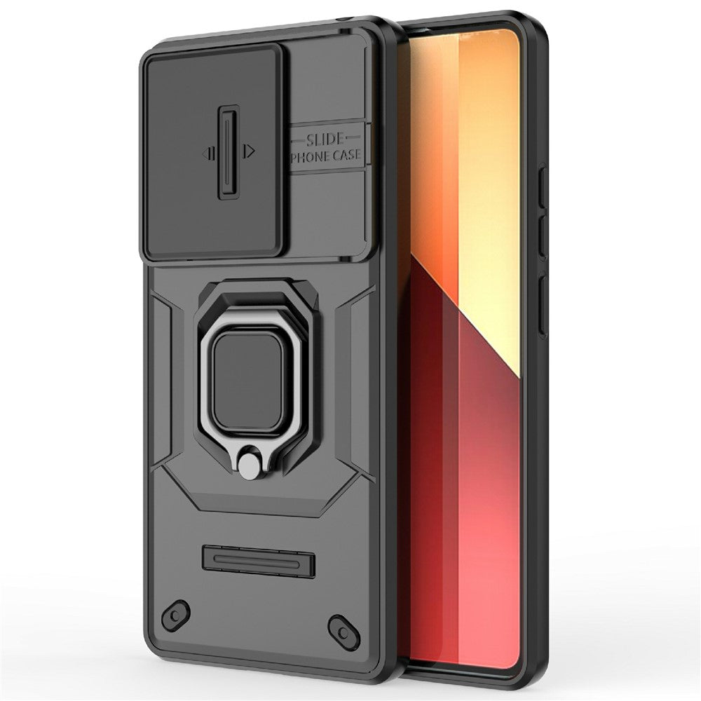 For Xiaomi Redmi Note 14S 4G Case PC + TPU Kickstand Phone Protector with Lens Cover