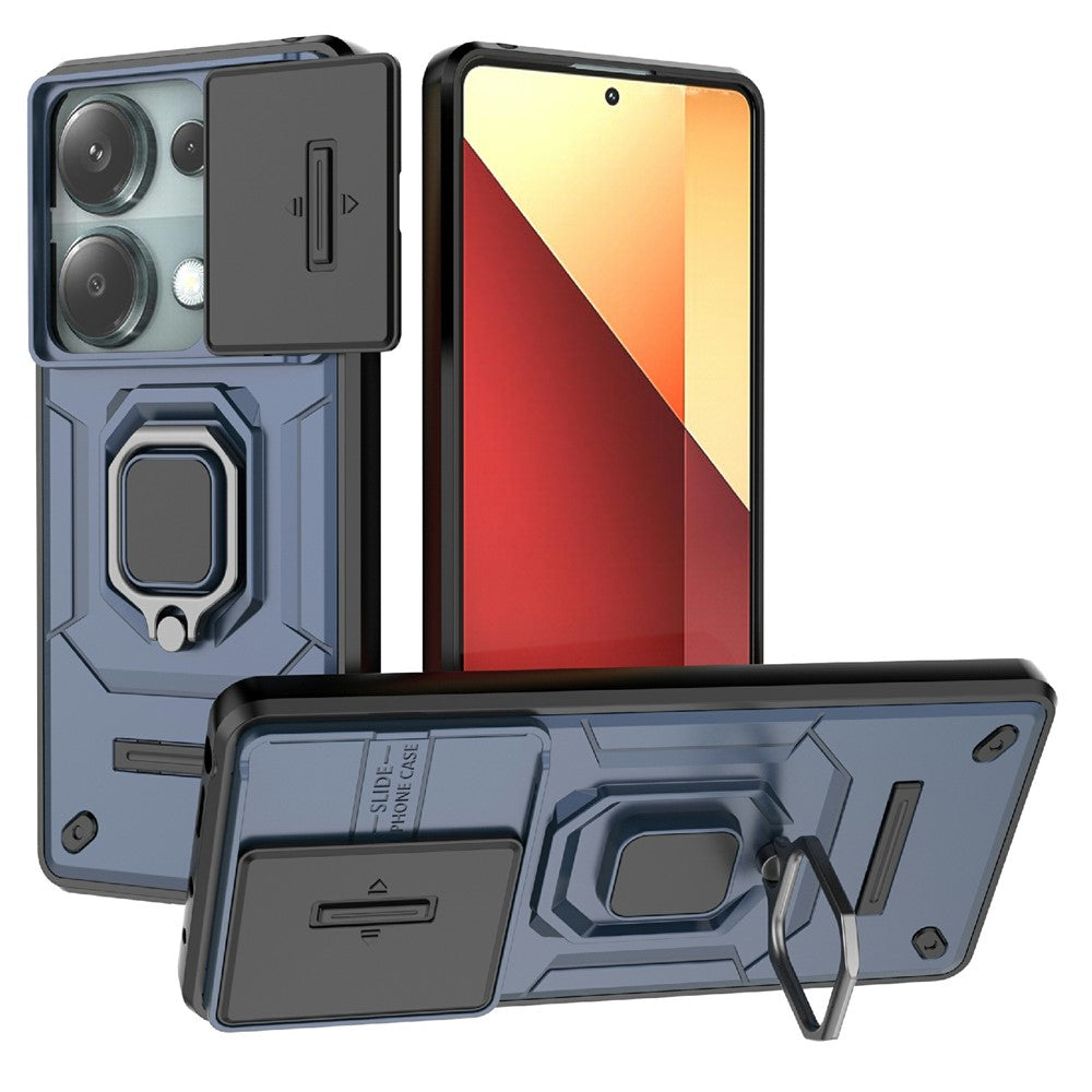 For Xiaomi Redmi Note 14S 4G Case PC + TPU Kickstand Phone Protector with Lens Cover