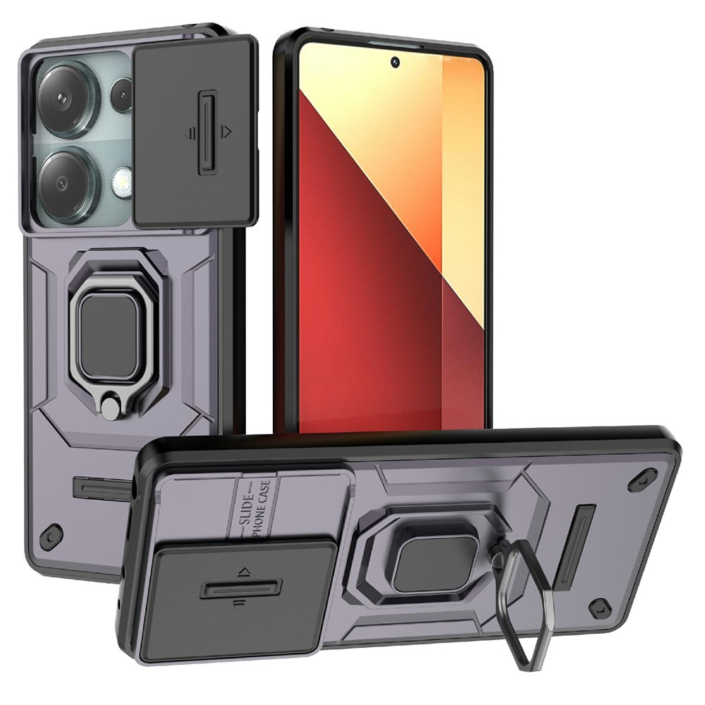 For Xiaomi Redmi Note 14S 4G Case PC + TPU Kickstand Phone Protector with Lens Cover