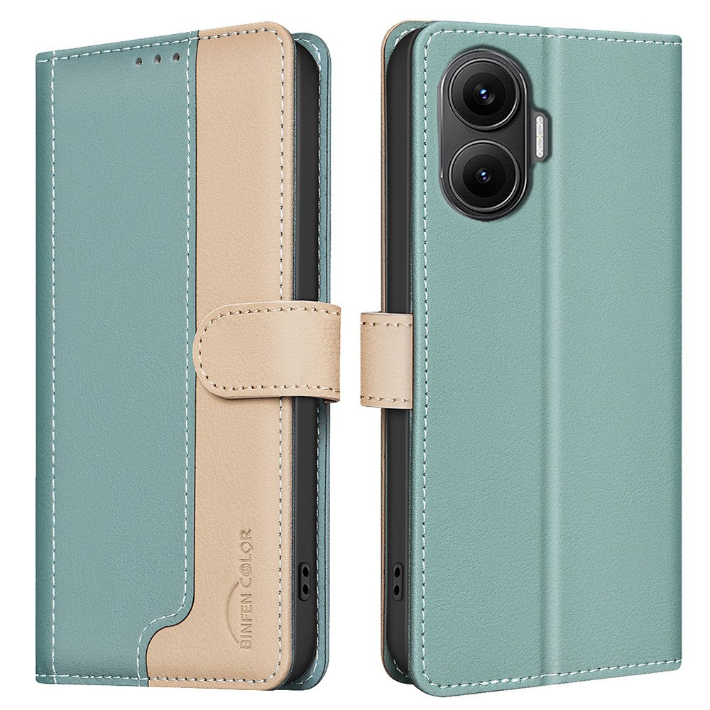 BINFEN COLOR BF33 For Xiaomi Poco F7 5G / Redmi Turbo 4 Pro 5G Leather Case Splicing Color RFID Blocking Wallet Stand Phone Cover