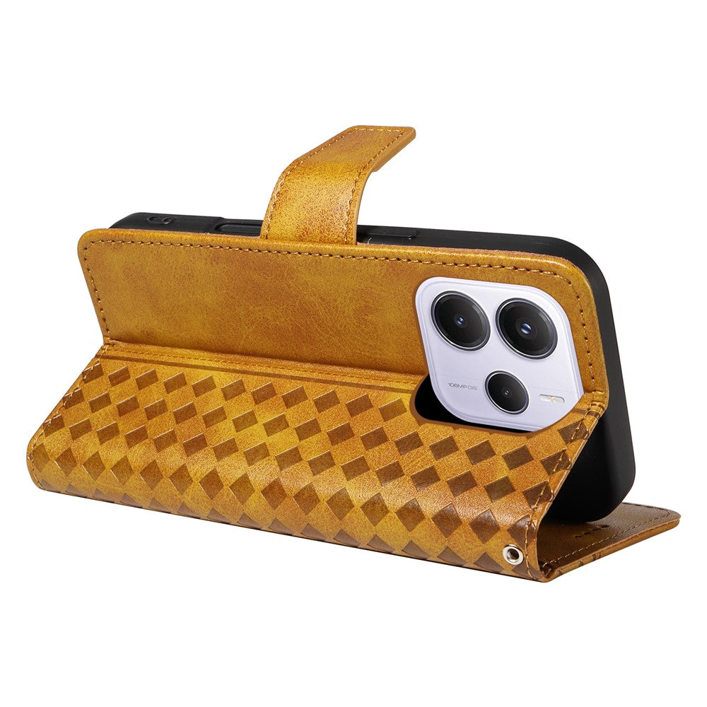For Xiaomi Redmi Note 14 4G (164.84mm) Leather Case Wallet Stand Grids Imprinted Phone Cover with Strap