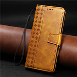 For Xiaomi Redmi Note 14 4G (164.84mm) Leather Case Wallet Stand Grids Imprinted Phone Cover with Strap