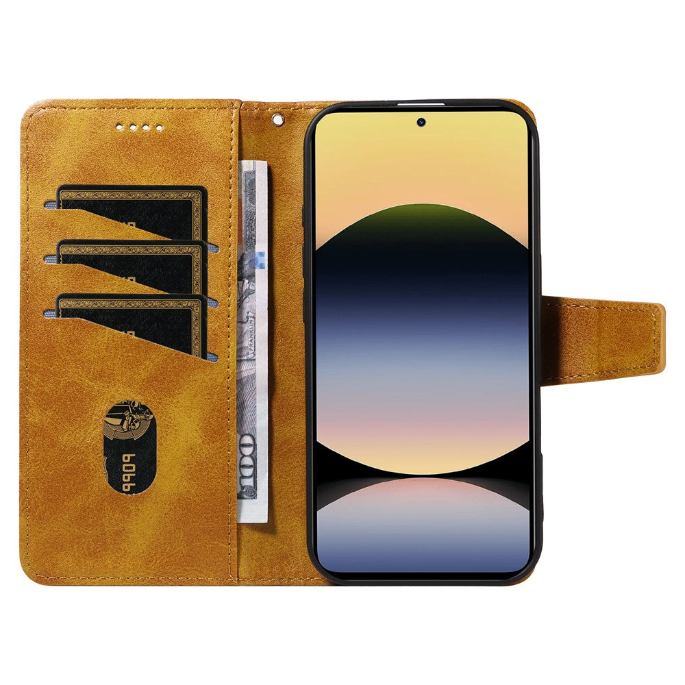 For Xiaomi Redmi Note 14 4G (164.84mm) Leather Case Wallet Stand Grids Imprinted Phone Cover with Strap