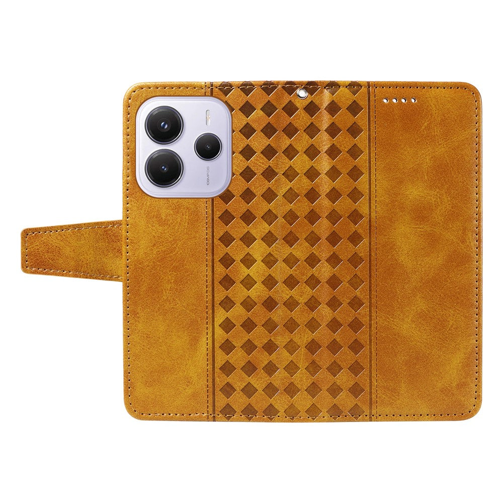 For Xiaomi Redmi Note 14 4G (164.84mm) Leather Case Wallet Stand Grids Imprinted Phone Cover with Strap