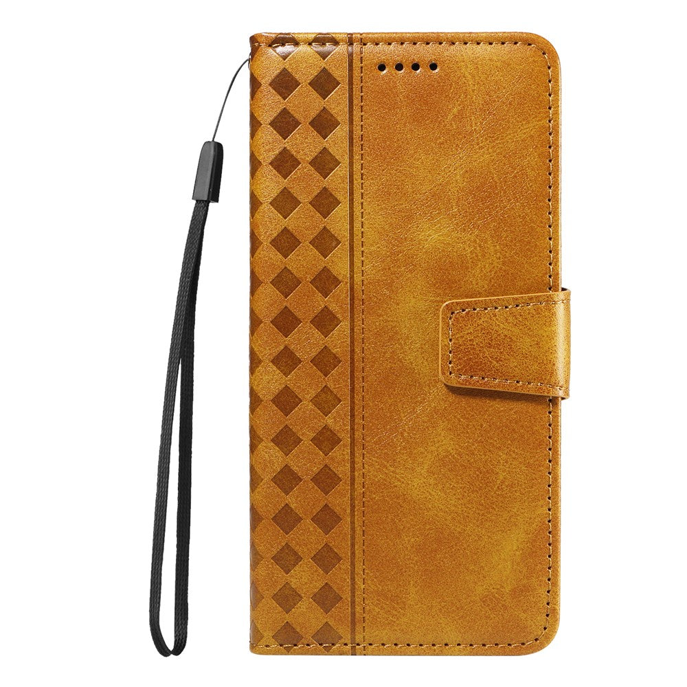 For Xiaomi Redmi Note 14 4G (164.84mm) Leather Case Wallet Stand Grids Imprinted Phone Cover with Strap