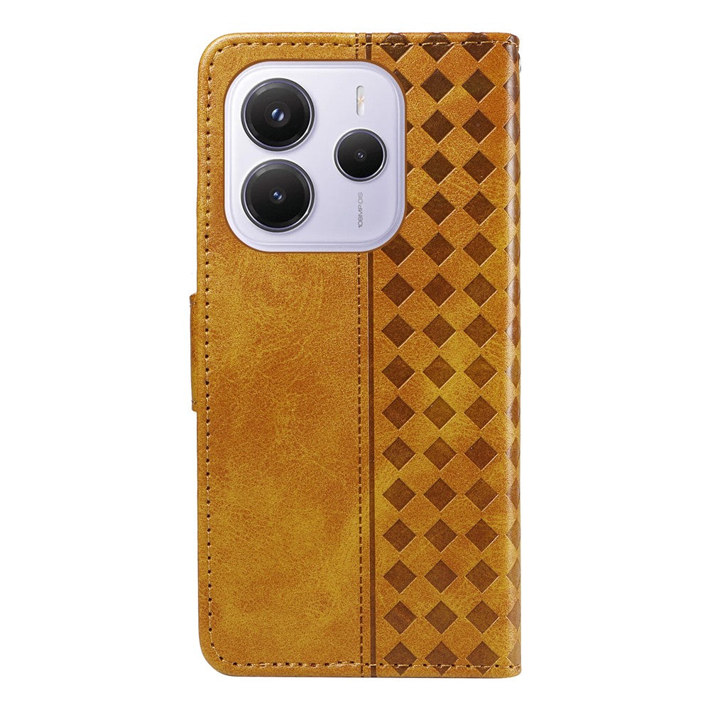 For Xiaomi Redmi Note 14 4G (164.84mm) Leather Case Wallet Stand Grids Imprinted Phone Cover with Strap
