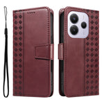 For Xiaomi Redmi Note 14 4G (164.84mm) Leather Case Wallet Stand Grids Imprinted Phone Cover with Strap