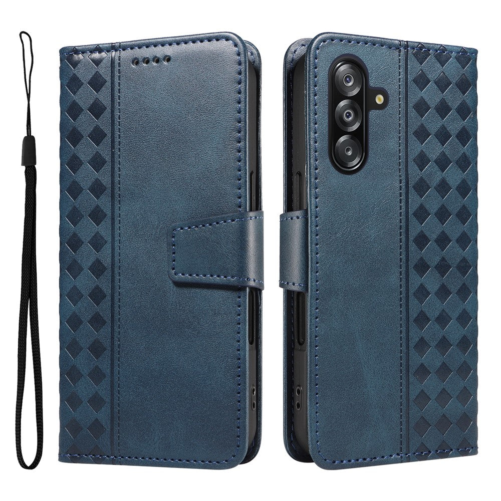 Samsung Galaxy A18 5G / A18 4G A17 5G / A17 4G / A26 5G / A16 5G / A16 4G-cover i læder, pungcover med stativ, ternet mønster og rem