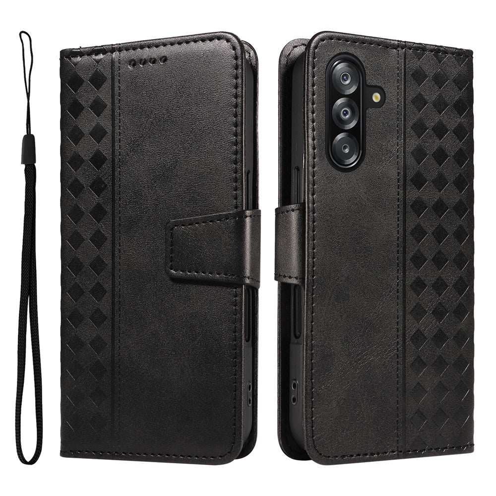Samsung Galaxy A18 5G / A18 4G A17 5G / A17 4G / A26 5G / A16 5G / A16 4G Läderfodral Plånboksfodral med stativ, rutmönster och rem