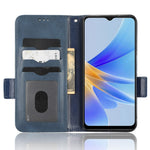 For Oppo A17 4G Imprinted Triangle Pattern PU Leather Stand Case Shockproof Phone Wallet Cover with Hand Strap