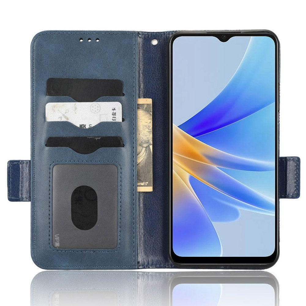 For Oppo A17 4G Imprinted Triangle Pattern PU Leather Stand Case Shockproof Phone Wallet Cover with Hand Strap