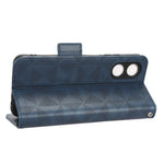 For Oppo A17 4G Imprinted Triangle Pattern PU Leather Stand Case Shockproof Phone Wallet Cover with Hand Strap