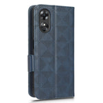 For Oppo A17 4G Imprinted Triangle Pattern PU Leather Stand Case Shockproof Phone Wallet Cover with Hand Strap
