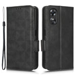 For Oppo A17 4G Imprinted Triangle Pattern PU Leather Stand Case Shockproof Phone Wallet Cover with Hand Strap