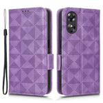 For Oppo A17 4G Imprinted Triangle Pattern PU Leather Stand Case Shockproof Phone Wallet Cover with Hand Strap
