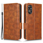 For Oppo A17 4G Imprinted Triangle Pattern PU Leather Stand Case Shockproof Phone Wallet Cover with Hand Strap