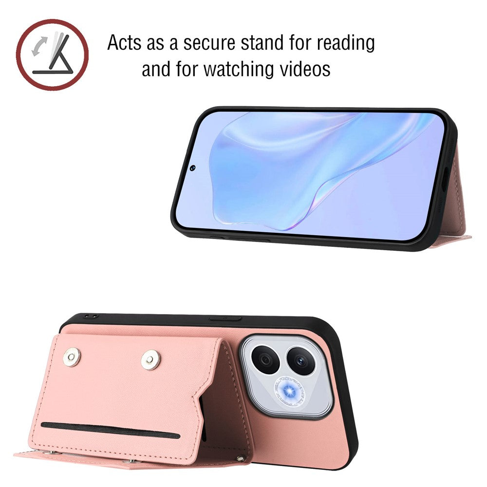 For Honor X70i / Honor 400 Lite 5G Case Card Holder Kickstand Skin-Touch Phone Cover with Wrist Strap