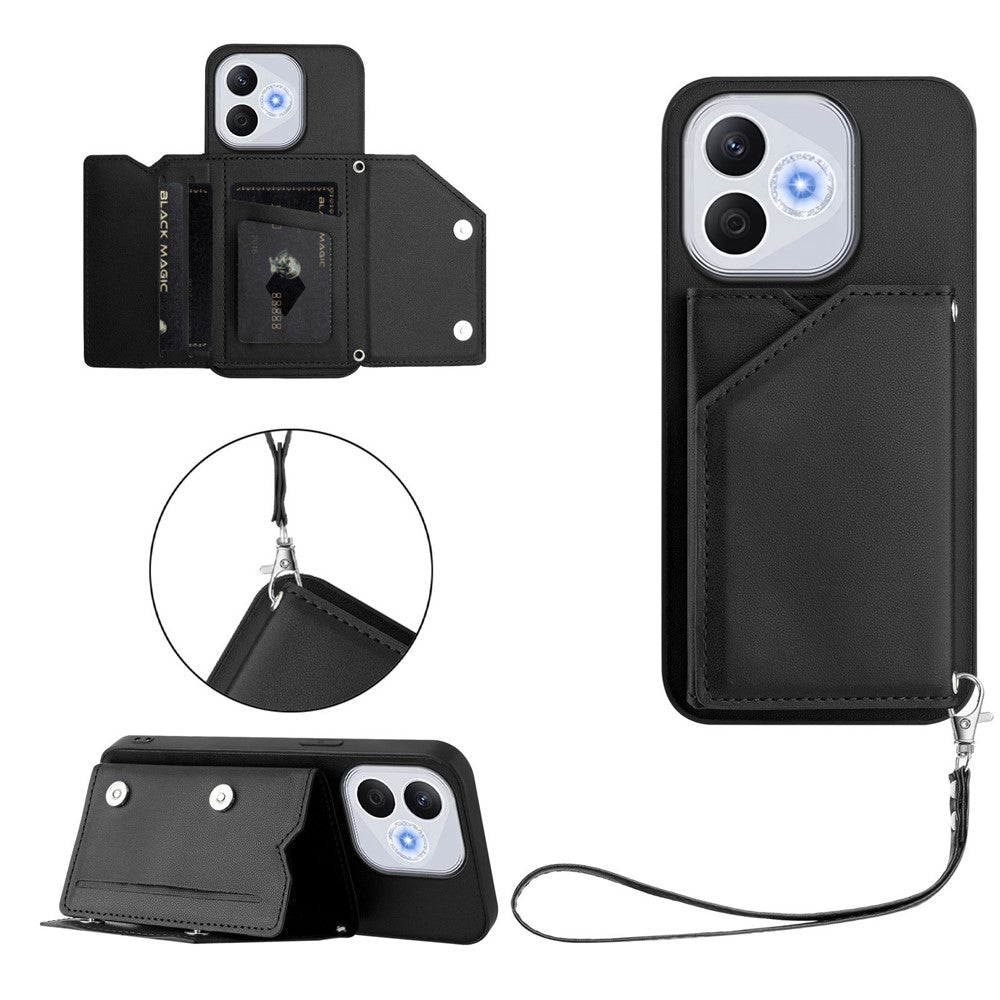 For Honor X70i / Honor 400 Lite 5G Case Card Holder Kickstand Skin-Touch Phone Cover with Wrist Strap