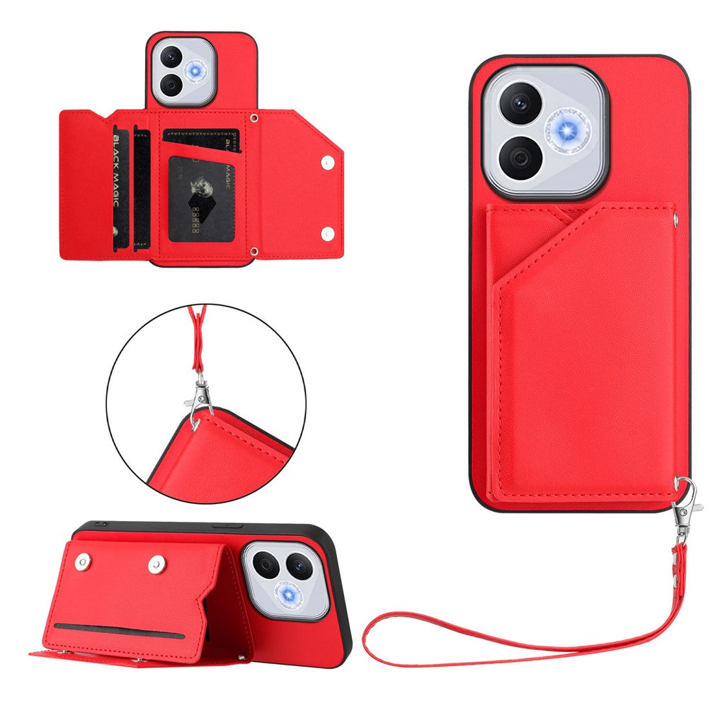For Honor X70i / Honor 400 Lite 5G Case Card Holder Kickstand Skin-Touch Phone Cover with Wrist Strap