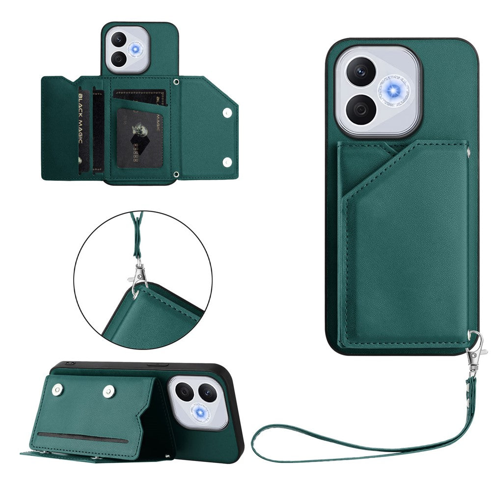 For Honor X70i / Honor 400 Lite 5G Case Card Holder Kickstand Skin-Touch Phone Cover with Wrist Strap