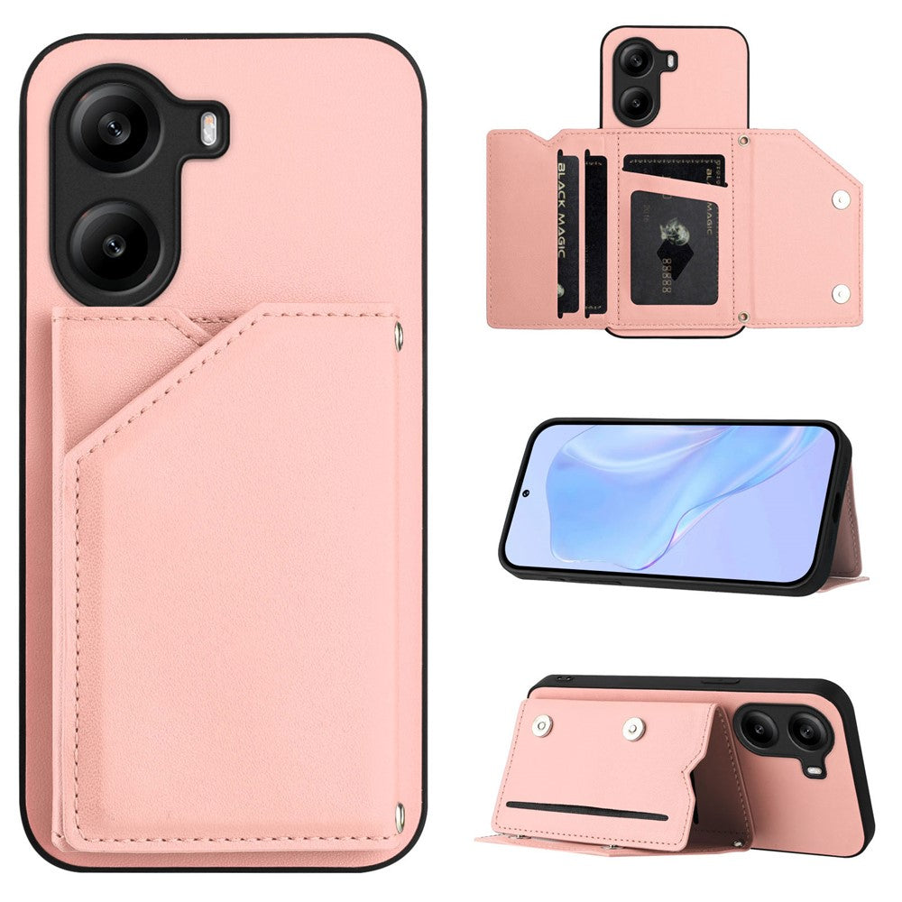 For Xiaomi Poco X7 Pro 5G Case Card Holder Kickstand Skin-Touch Phone Cover with Wrist Strap