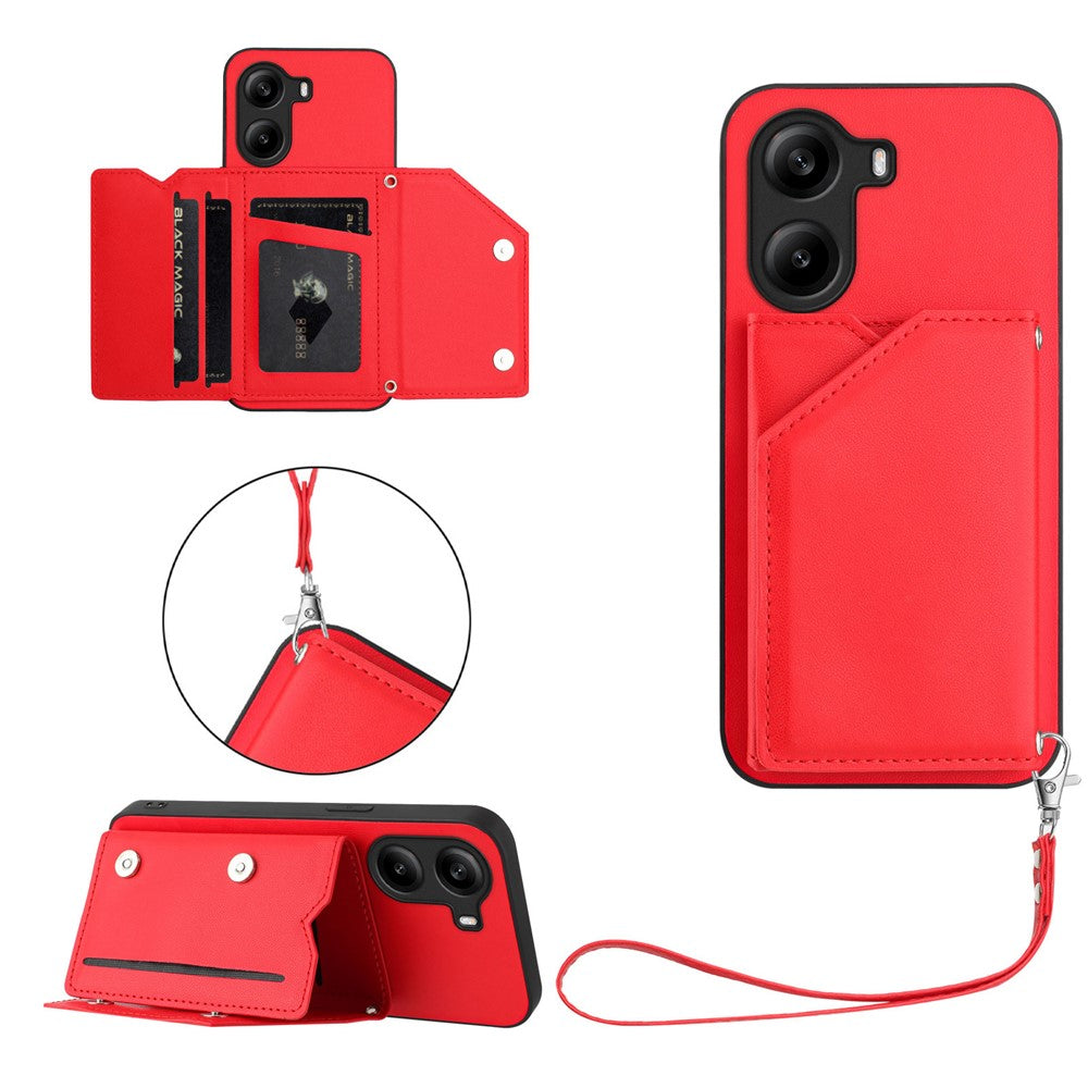 For Xiaomi Poco X7 Pro 5G Case Card Holder Kickstand Skin-Touch Phone Cover with Wrist Strap