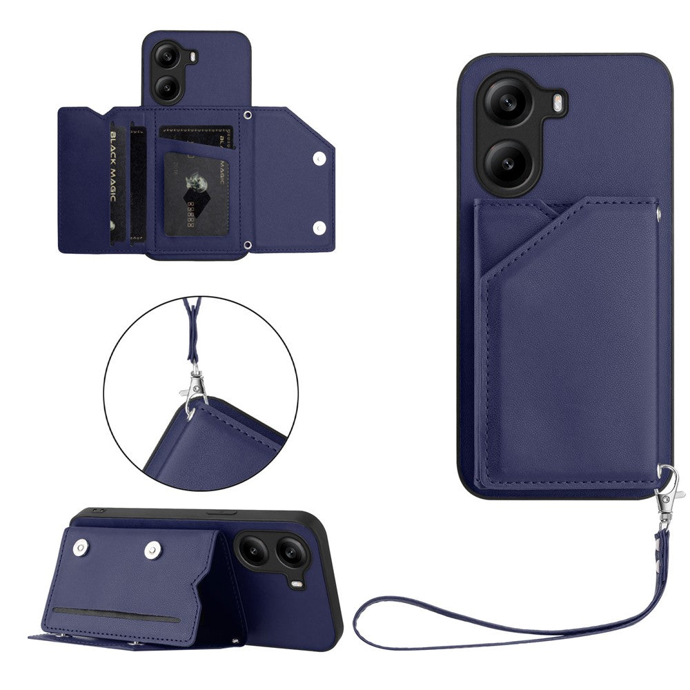 For Xiaomi Poco X7 Pro 5G Case Card Holder Kickstand Skin-Touch Phone Cover with Wrist Strap