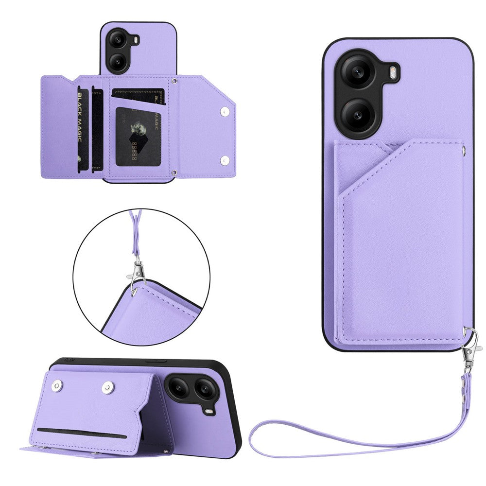 For Xiaomi Poco X7 Pro 5G Case Card Holder Kickstand Skin-Touch Phone Cover with Wrist Strap